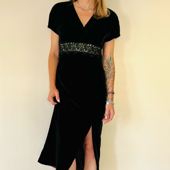 New vintage casual corner maxi velvet crochet dress front slit - Picture 6 of 10